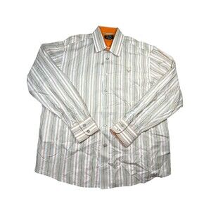 Avirex‎ Shirt Men's 2XL Gray Striped Cotton Logo Long Sleeve Button-Up Classic